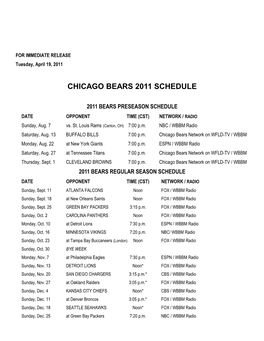 2011 CHICAGO BEARS 2011 SCHEDULE Release.Wps