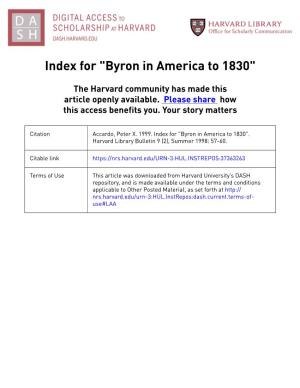 Byron in America to 1830"