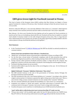 CJEU Gives Green Light for Facebook Lawsuit in Vienna