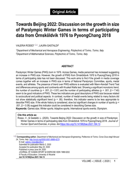 Towards Beijing 2022: Discussion on the Growth in Size of Paralympic Winter Games in Terms of Participating Data from Örnsköldvik 1976 to Pyeongchang 2018