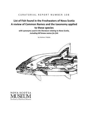 List of Fish Found in the Freshwaters of Nova Scotia a Review of Common