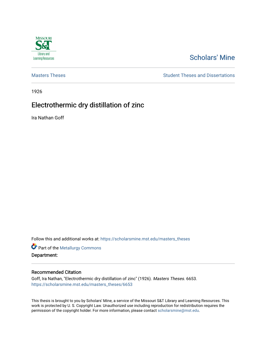 Electrothermic Dry Distillation of Zinc