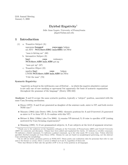 Dyirbal Ergativity1 1 Introduction