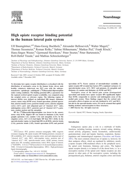 High Opiate Receptor Binding Potential in the Human Lateral Pain System