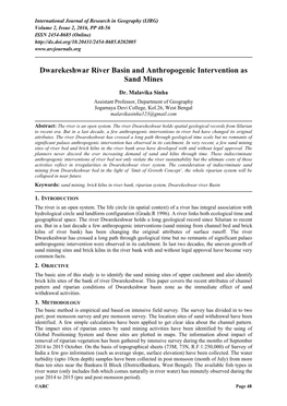 Dwarekeshwar River Basin and Anthropogenic Intervention As Sand Mines