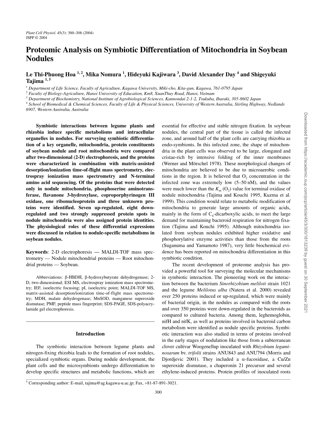 Proteomic Analysis on Symbiotic Differentiation of Mitochondria in Soybean Nodules