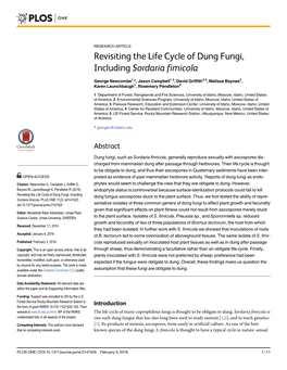 Revisiting the Life Cycle of Dung Fungi, Including Sordaria Fimicola