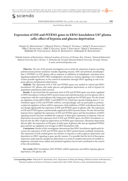 Expression of IDE and PITRM1 Genes in ERN1 Knockdown U87 Glioma Cells: Effect of Hypoxia and Glucose Deprivation