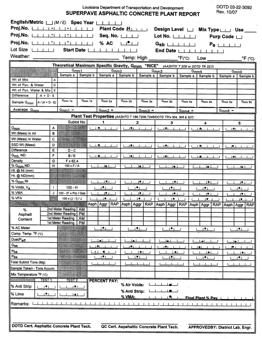 Superpave Asphaltic Concrete Plant Report