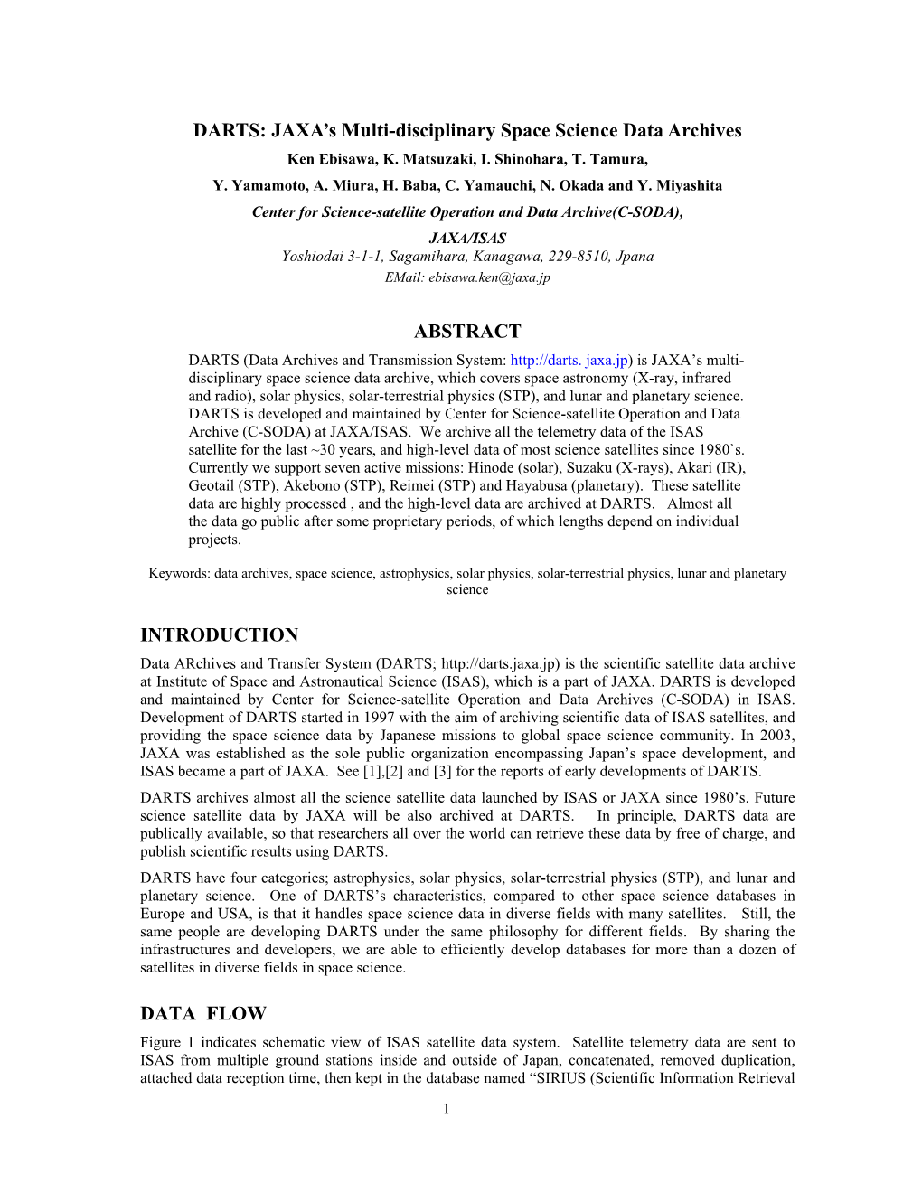 DARTS: JAXA’S Multi-Disciplinary Space Science Data Archives Ken Ebisawa, K