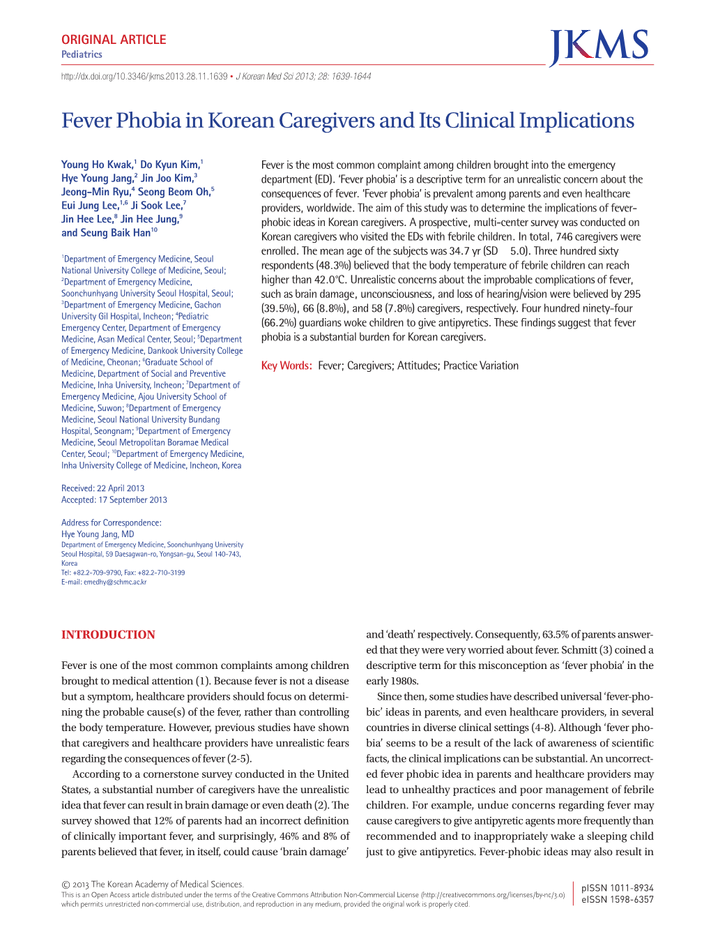 Fever Phobia in Korean Caregivers and Its Clinical Implications