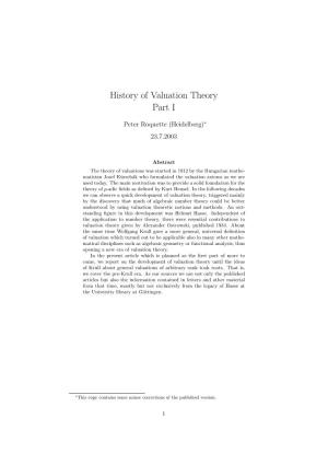 History of Valuation Theory Part I