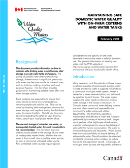 Maintaining Safe Domestic Water Quality with On-Farm Cisterns and Water Tanks, 2006