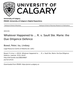 Whatever Happened to ... R. V. Sault Ste. Marie: the Due Diligence Defence