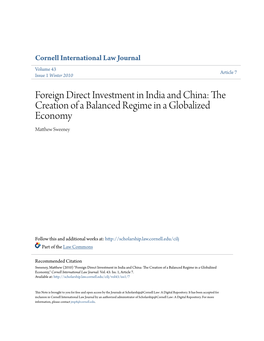 Foreign Direct Investment in India and China: the Creation of a Balanced Regime in a Globalized Economy Matthew Wees Ney