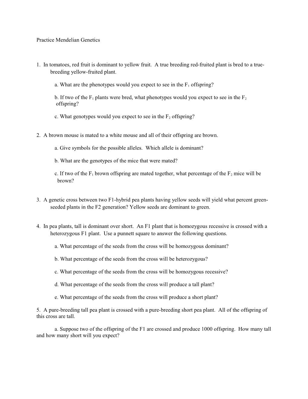 Practice Mendelian Genetics