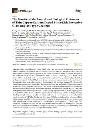 The Beneficial Mechanical and Biological Outcomes of Thin Copper-Gallium Doped Silica-Rich Bio-Active Glass Implant-Type Coatings