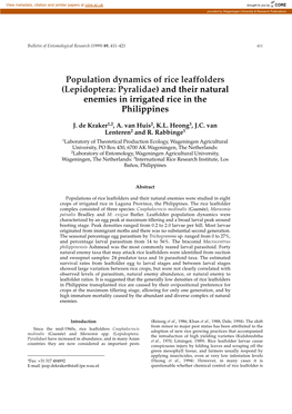 Population Dynamics of Rice Leaffolders (Lepidoptera: Pyralidae) and Their Natural Enemies in Irrigated Rice in the Philippines