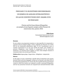 Prisciano Y El Bilingüismo Grecorromano: Un Ejemplo De Análisis Interlingüístico En Las De Constrvctione (Inst