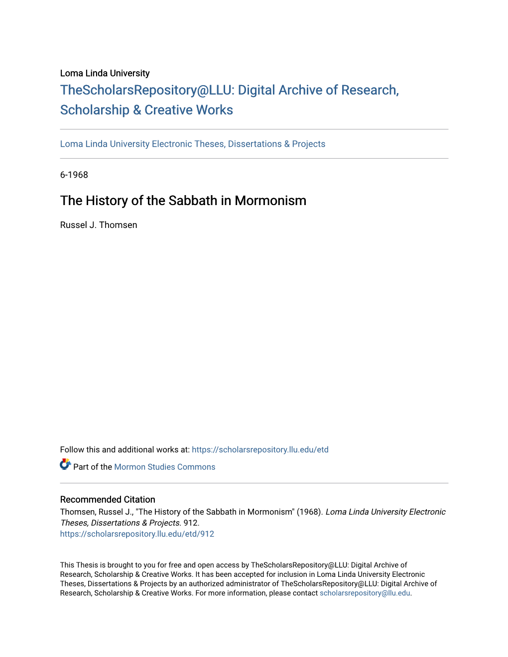 The History of the Sabbath in Mormonism