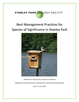 Best Management Practices for Species of Significance in Stanley Park