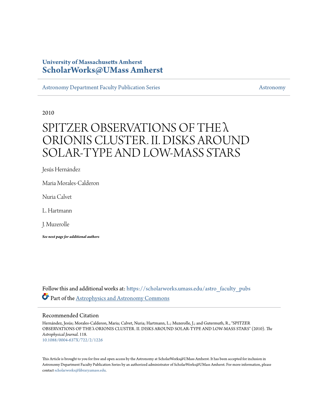 ORIONIS CLUSTER. II. DISKS AROUND SOLAR-TYPE and LOW-MASS STARS Jesús Hernández