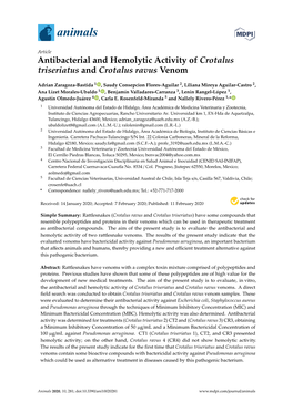 Antibacterial and Hemolytic Activity of Crotalus Triseriatus and Crotalus Ravus Venom