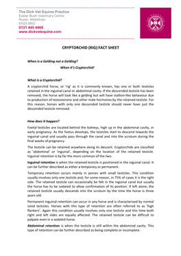 Cryptorchid (Rig) Fact Sheet