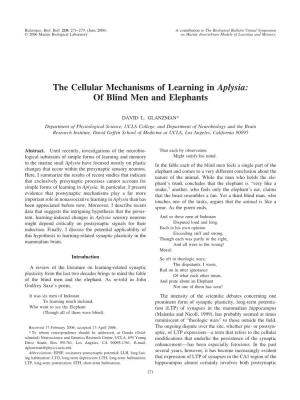 The Cellular Mechanisms of Learning in Aplysia: of Blind Men and Elephants