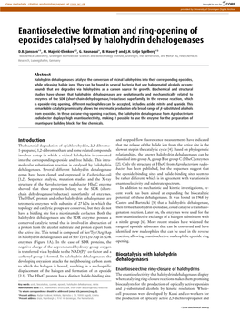 Enantioselective Formation and Ring-Opening of Epoxides Catalysed by Halohydrin Dehalogenases