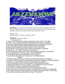 Jazzvenue #179, Tues , Nov 16, 2020 Playlist