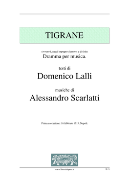 TIGRANE Domenico Lalli Alessandro Scarlatti