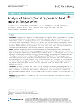 Analysis of Transcriptional Response to Heat Stress in Rhazya Stricta Abdullah Y