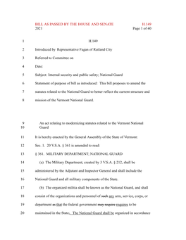 BILL AS PASSED by the HOUSE and SENATE H.149 2021 Page 1 of 40