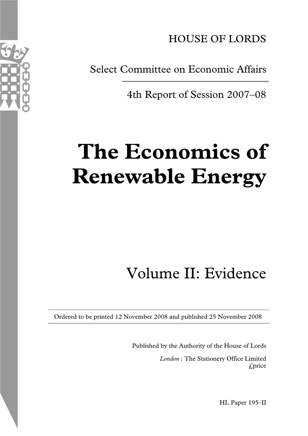 The Economics of Renewable Energy