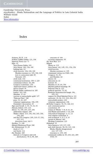 Hindu Nationalism and the Language of Politics in Late Colonial India William Gould Index More Information
