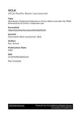 Well-Known Trademark Protection in China: Before and After the TRIPS Amendments to China's Trademark Law