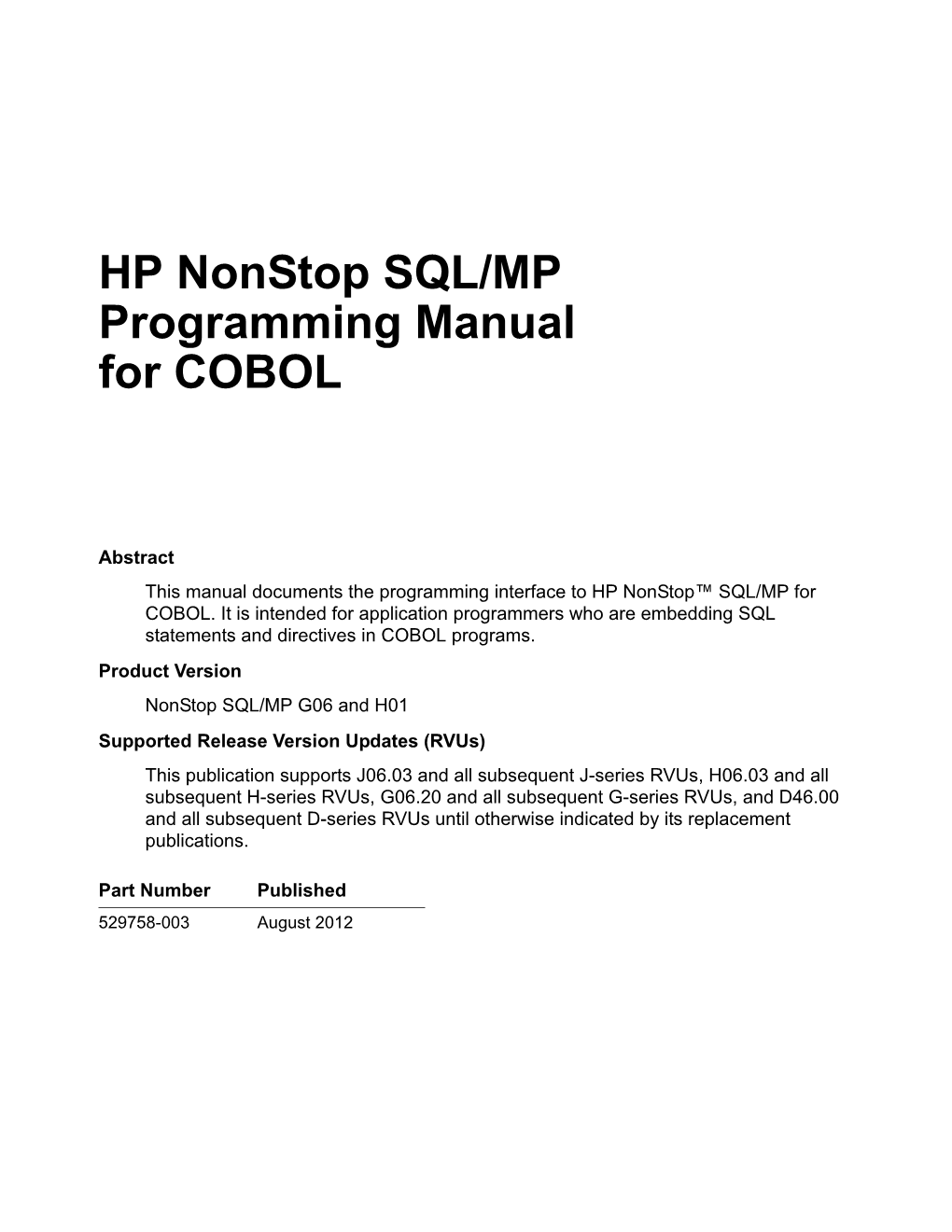 SQL/MP Programming Manual for COBOL