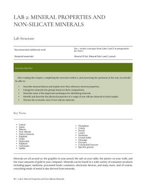 Lab 2 – Mineral Properties and Non-Silicate Minerals
