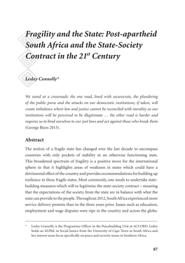Post-Apartheid South Africa and the State-Society Contract in the 21St Century