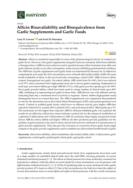 Allicin Bioavailability and Bioequivalence from Garlic Supplements and Garlic Foods