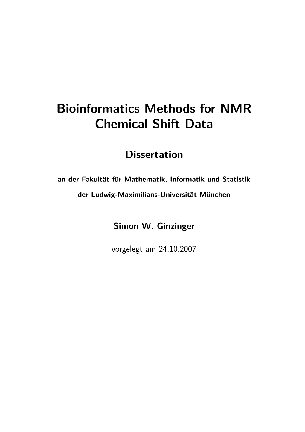 Bioinformatics Methods for NMR Chemical Shift Data