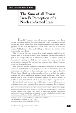 The Sum of All Fears: Israel's Perception of a Nuclear-Armed Iran