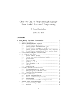 Csci 450: Org. of Programming Languages Basic Haskell Functional Programming