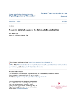 Nonprofit Solicitation Under the Telemarketing Sales Rule