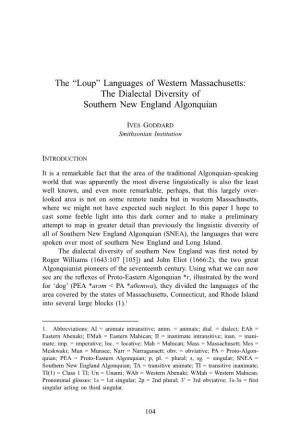 Loup” Languages of Western Massachusetts: the Dialectal Diversity of Southern New England Algonquian