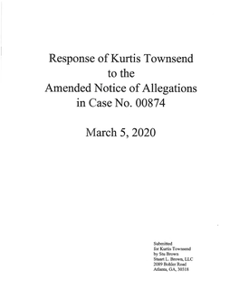 Response of Kurtis Townsend to the Amended Notice of Allegations in Case No