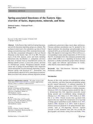 Spring-Associated Limestones of the Eastern Alps: Overview of Facies, Deposystems, Minerals, and Biota