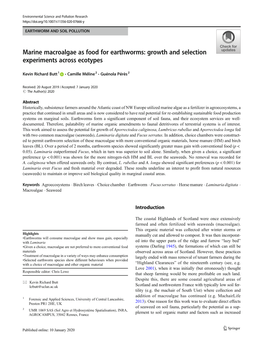 Marine Macroalgae As Food for Earthworms: Growth and Selection Experiments Across Ecotypes