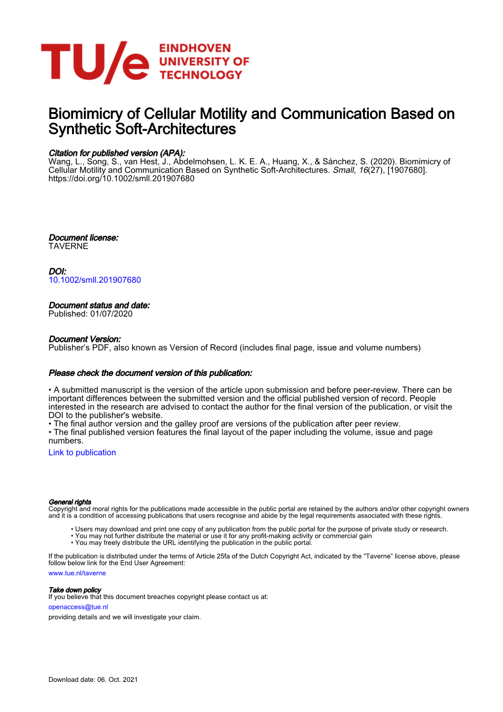 Biomimicry of Cellular Motility and Communication Based on Synthetic Soft‐Architectures